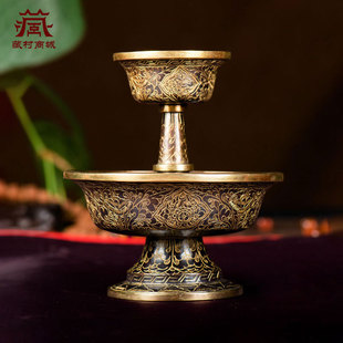 尼泊尔护法杯现代家居摆件手工铜雕花紫铜镀金供酒杯供水杯