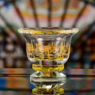 供杯八吉祥圣水杯室内家用佛前玻璃描金高脚供水杯用品杯