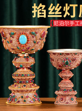 尼泊尔手工铜烛台灯座