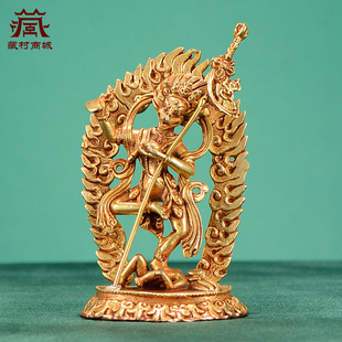 尼泊尔手工铜全鎏金 《狮面空行母》 铜像像 3寸随身小铜像