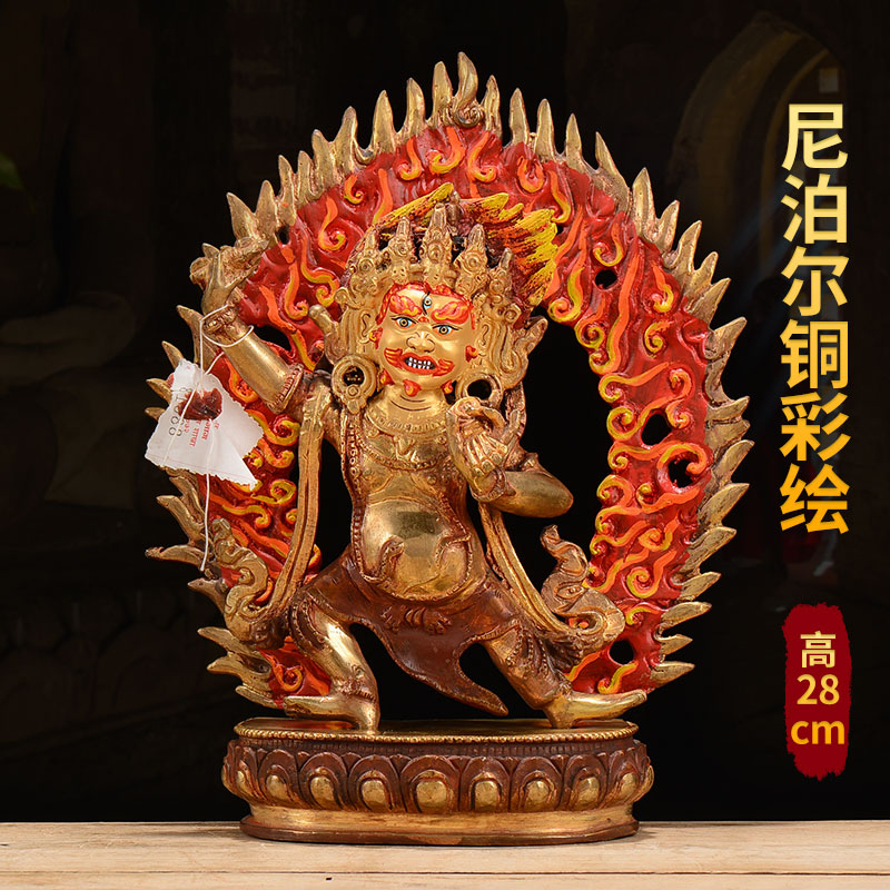 金刚手尼泊尔铜鎏金彩绘7寸家用大势至菩萨现代用品摆件