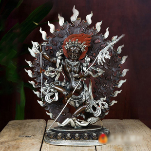 尼泊尔狮面空行母铜像 西藏现代桌面10寸紫铜镀银空行母神
