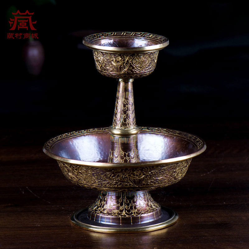 尼泊尔供杯杯铜镀金紫铜雕花用品八吉祥护法杯用品桌面摆件