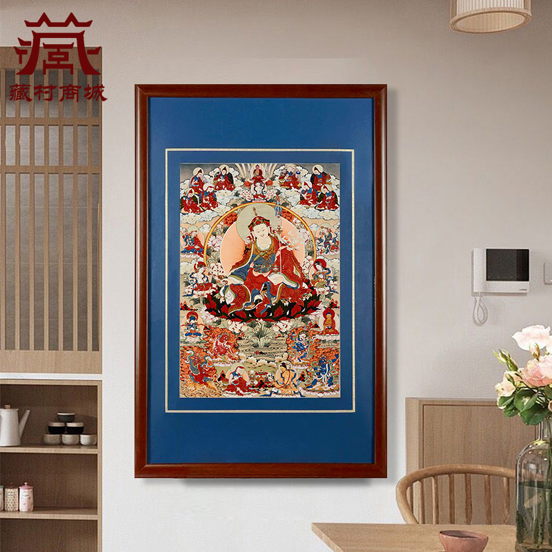 矿物颜料莲花生大士唐卡挂画