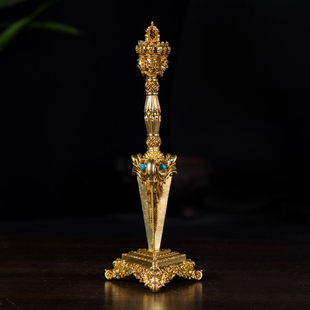 普巴金刚橛尼泊尔手工铜镀金刚杵居家家用供具带底座