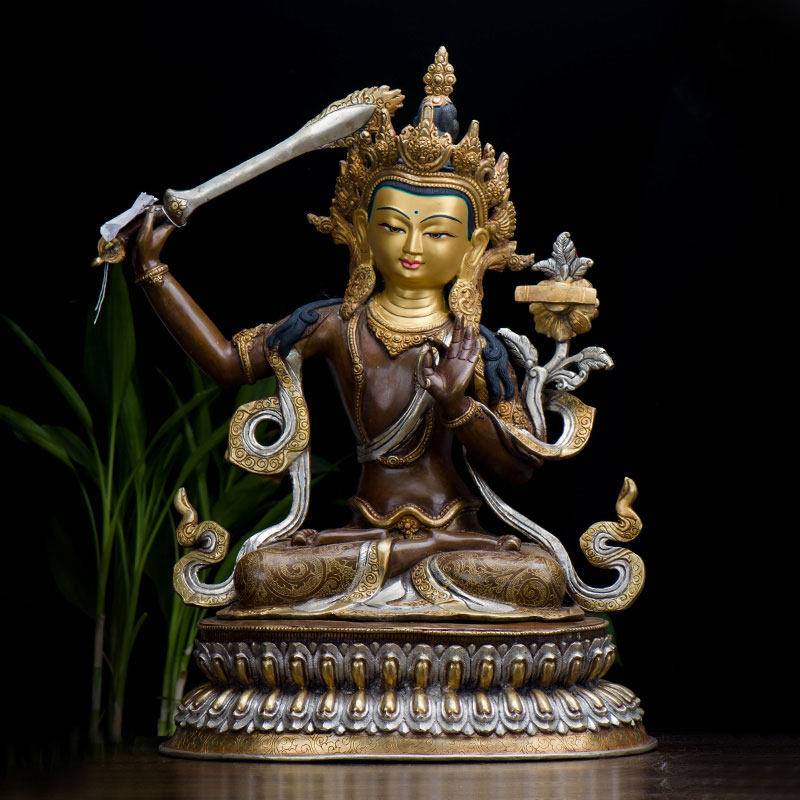 文殊铜像尼泊尔鎏金鎏银