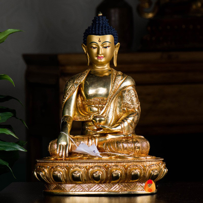 家居用品铜摆件 手工雕花尼泊尔全鎏金全铜铜像 10寸释迦牟尼佛