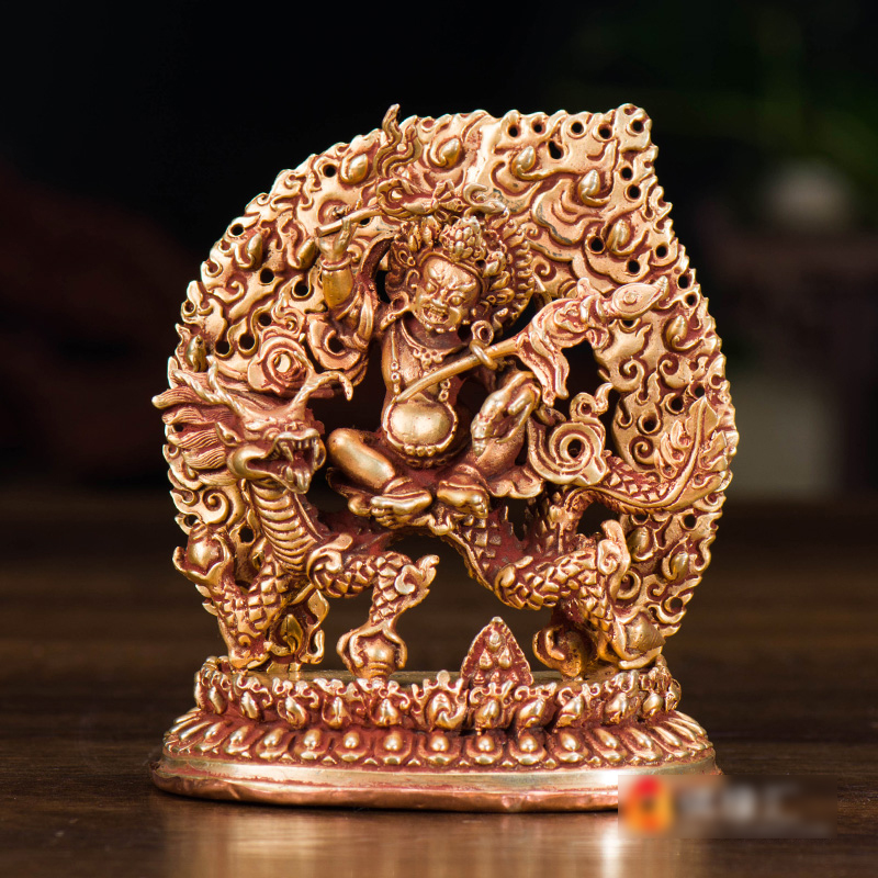 尼泊尔手工铜鎏金财神摆件