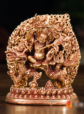 尼泊尔手工铜鎏金财神摆件