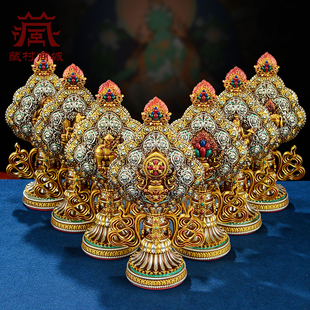 树脂轮王七政宝摆件镶嵌彩珠双面雕刻七珍宝家用桌面八供用品摆件
