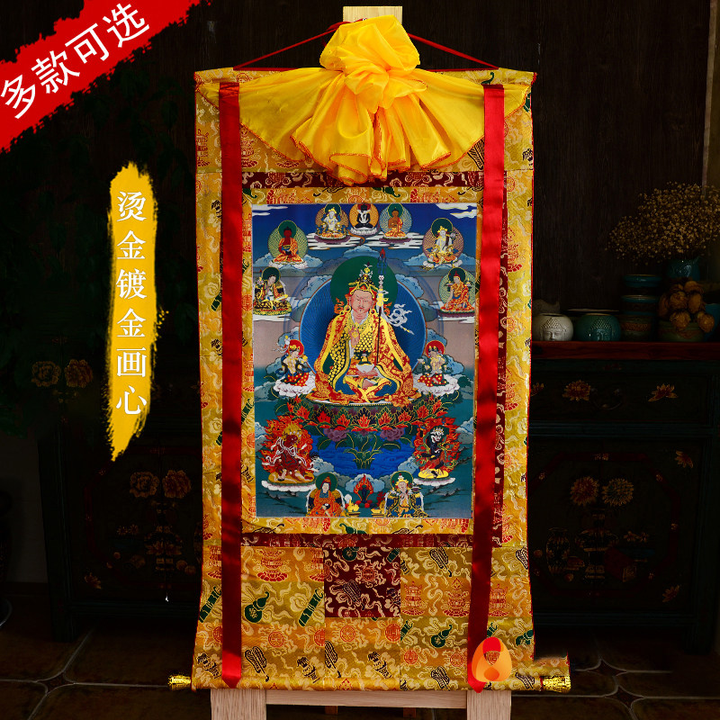 西藏手绘印刷现代唐卡画 莲师至尊唐卡铜像挂画禅意玄关装饰壁画