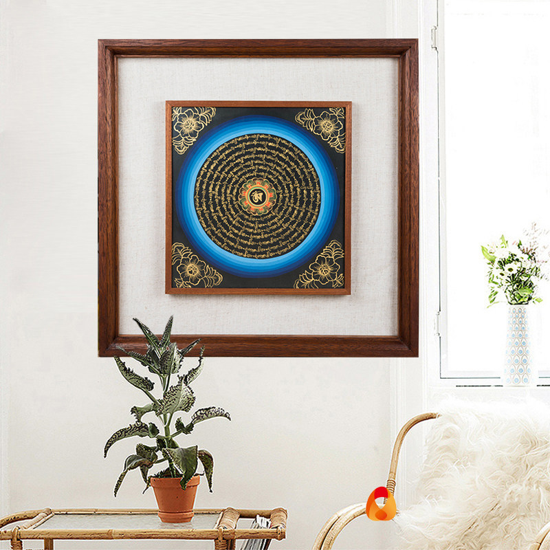 藏村手绘坛城唐卡尼泊尔印尼菠萝格实木画框西藏装饰画挂画,特色手工艺,藏族唐卡,淘宝优惠券,粉丝福利购,淘宝优惠卷