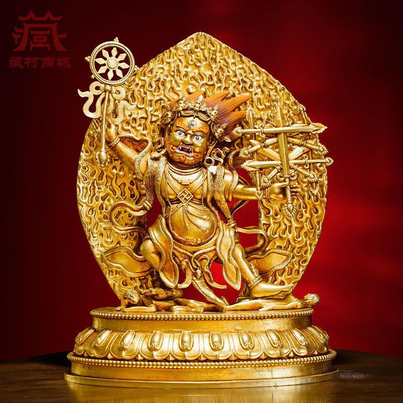 全鎏金《达拉美巴》精工雕花室内家用《虎衣明王》桌面铜像摆件