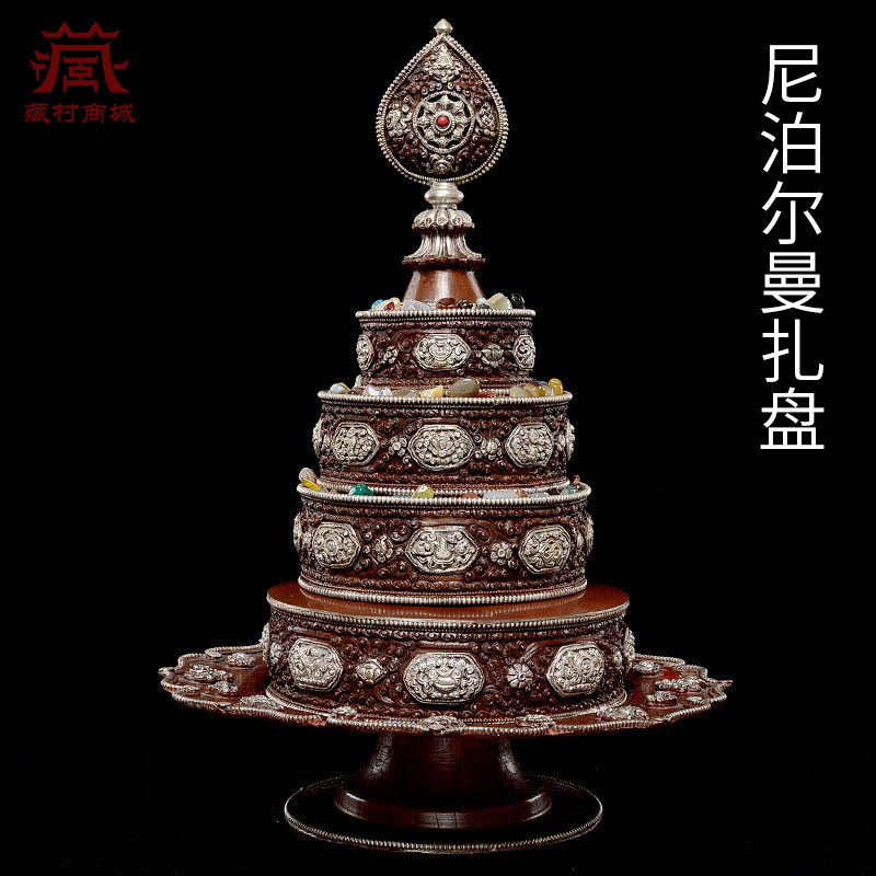 尼泊尔铜镀银曼扎盘居家桌面用品摆件曼茶盘藏族曼扎修盘