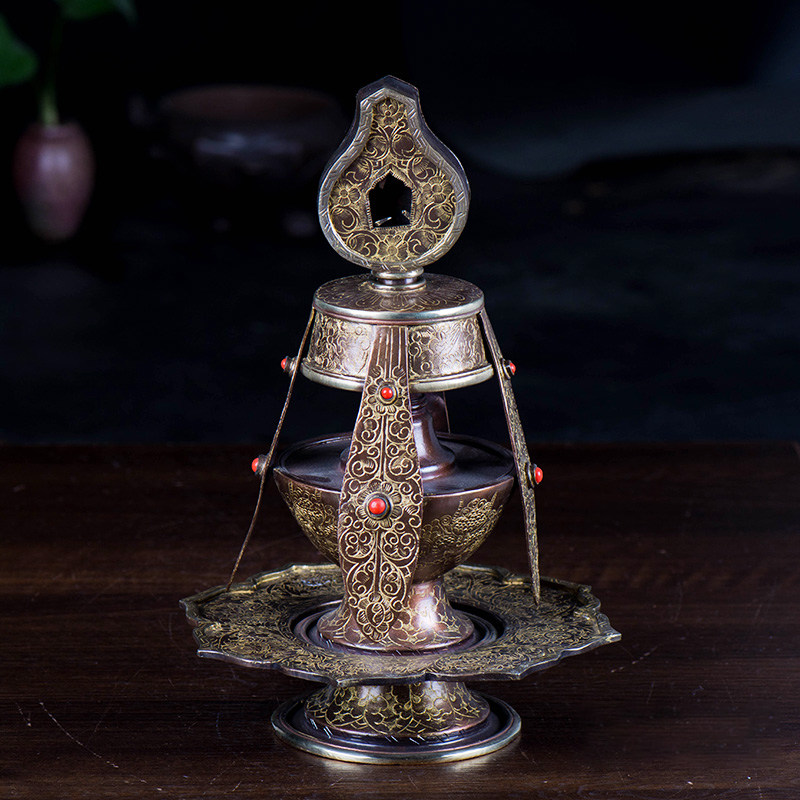 常寿宝瓶尼泊尔紫铜镀金雕花家用室内供具桌面摆件高24cm,家居饰品,桌面摆件,淘宝优惠券,粉丝福利购,淘宝优惠卷