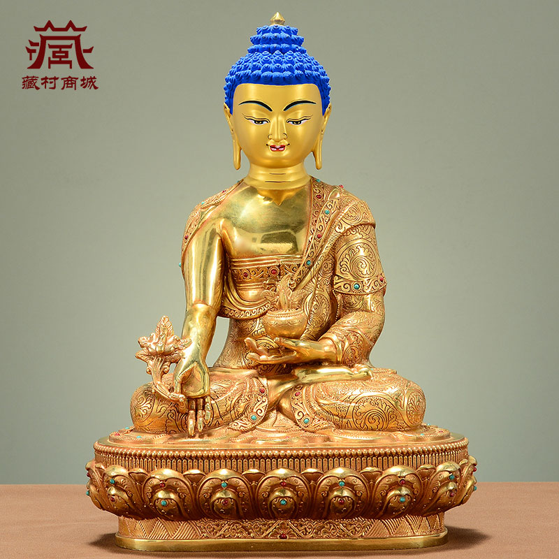 全鎏金宝石镶嵌药师佛铜像摆件