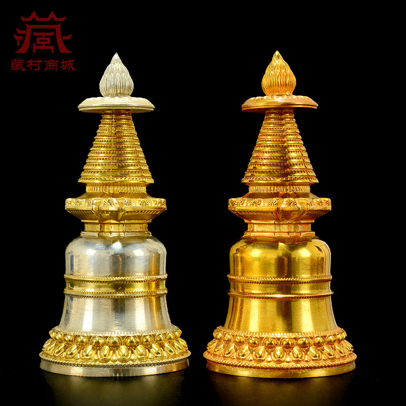 藏村全鎏金噶当塔八吉祥雕花菩提塔室内家用噶当塔桌面摆件