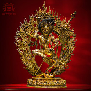 精工铜《狮面空行母》仿古做旧室内家用《空行母》桌面铜像摆件