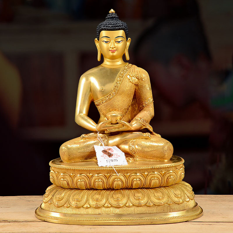 10寸铜像全鎏金雕花双座