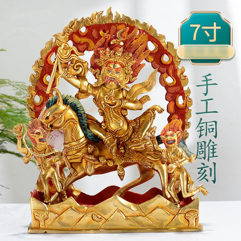 尼泊尔手工铜像《吉祥天母》7寸铜鎏金雕花吉祥天女家居雕像摆件