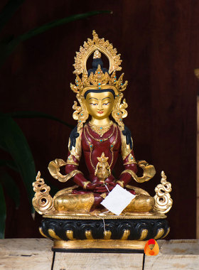 尼泊尔鎏金彩绘铜像摆件