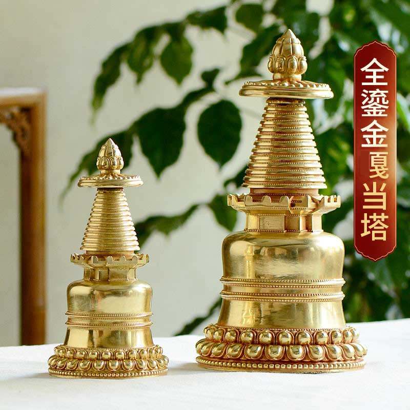佛塔噶当塔菩提塔家用铜八供七宝石客厅用品嘎当塔摆件