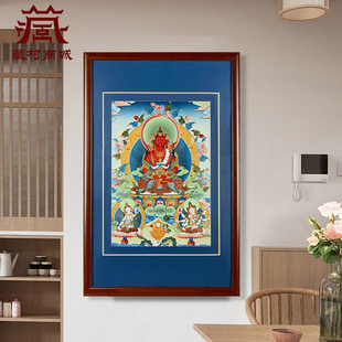 藏村常寿三尊矿物颜料唐卡室内家用长寿墙壁玄关装饰挂画像