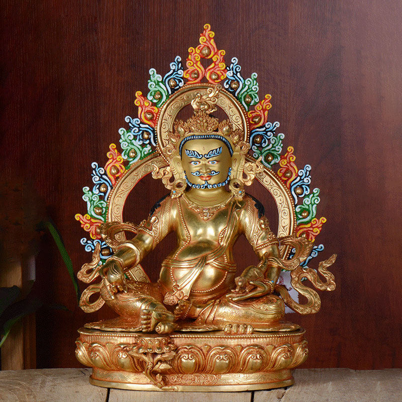 家用铜像室内摆件 居家铜像桌面藏财神尼泊尔全鎏金黄财神10寸