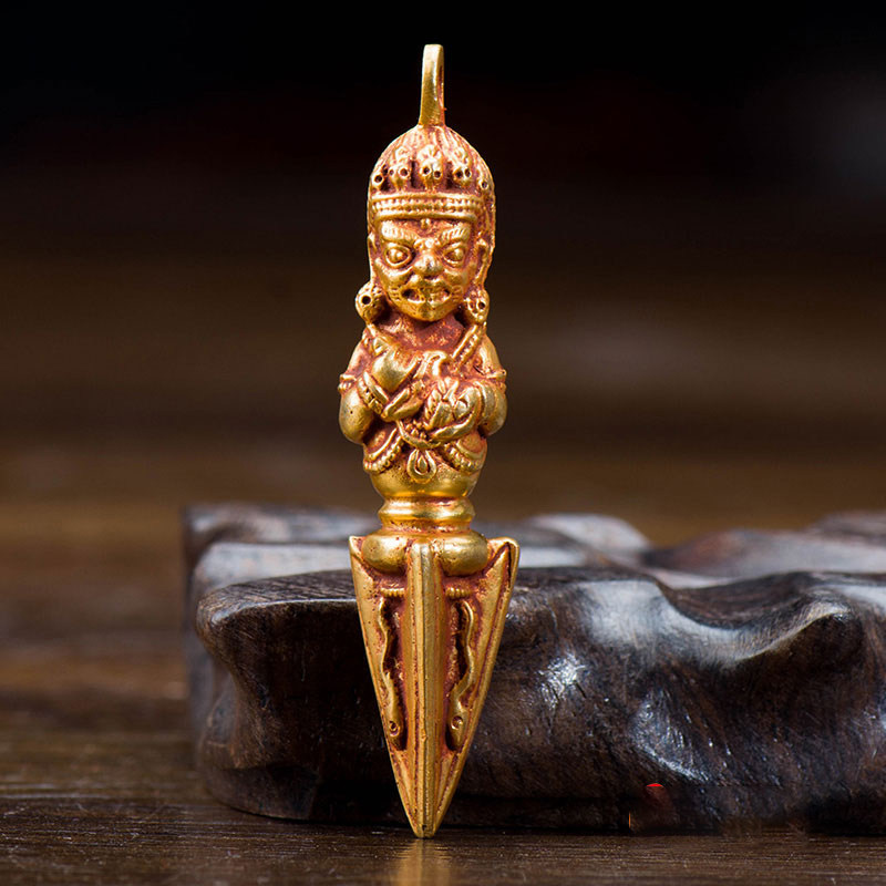 尼泊尔进口铜鎏金《二臂玛哈嘎拉》 金刚撅金刚杵摆件6.7cm