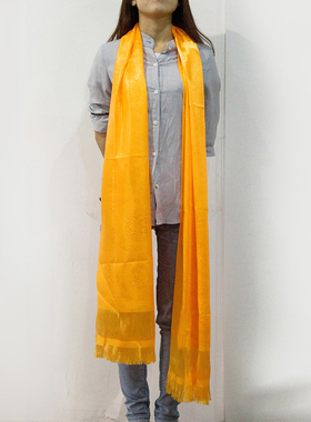 藏族饰品送朋友提花龙纹哈达围巾250cm*44cm 藏族哈达黄色