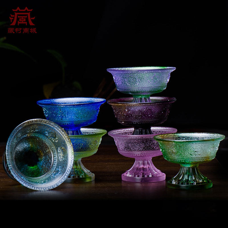 供水杯用品杯家用圣水杯现代八吉祥供杯摆件琉璃供水碗