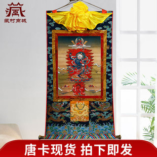 狮面空行母唐卡矿物颜料画心狮头金刚客厅墙壁玄关装饰挂画