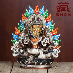 绿财神铜像 西藏铜像室内摆件五路财神紫铜镀银7寸五姓财神