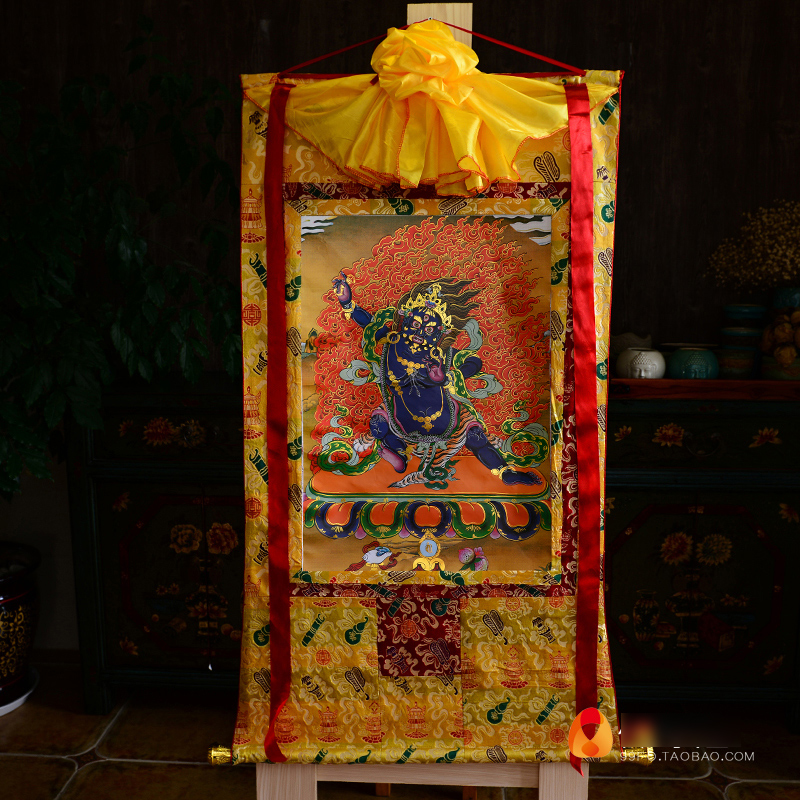 大势至菩萨唐卡挂画西藏手工双层烫金铜像像金刚手装饰画