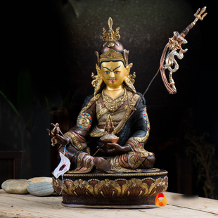 尼泊尔手工莲花生大士/师摆件 10寸铜镀金镀银雕花居家用品摆件