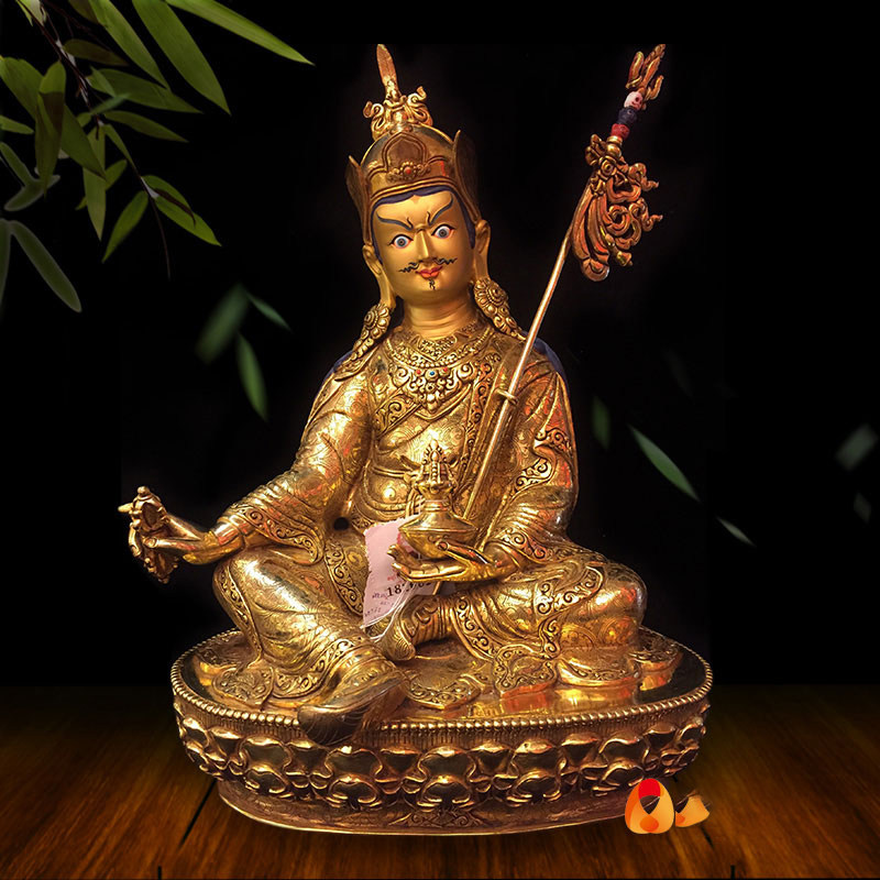 莲花生大士室内摆件尼泊尔铜鎏金12寸莲花生大师铜像