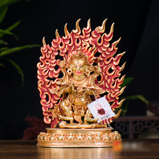 尼泊尔 7寸铜全鎏金雕花 二臂玛哈嘎啦铜像像 铜像