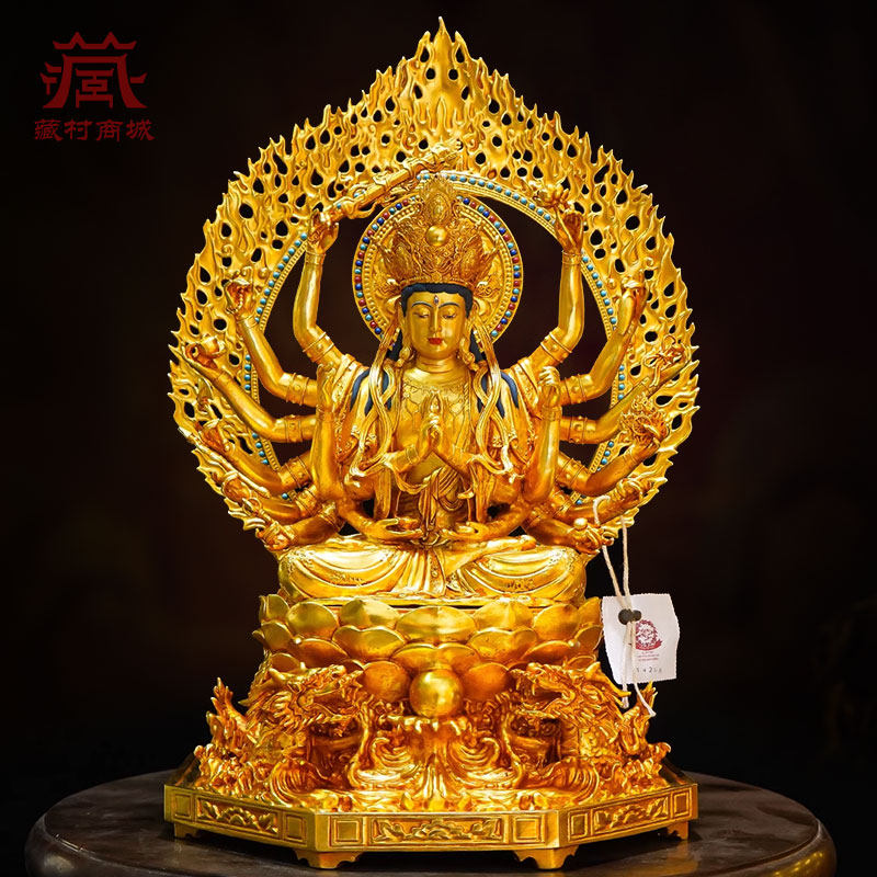 藏村全鎏金《准提佛母》室内家用精工铜雕《准胝观音》铜像摆件