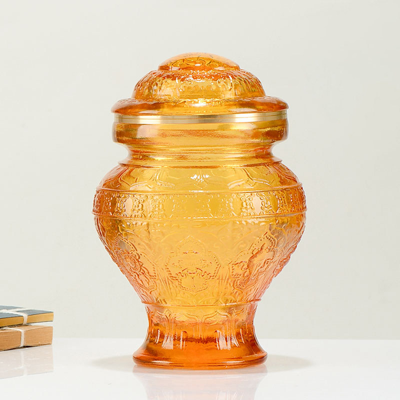 家用佛前用品 室内古法琉璃财神宝瓶 八吉祥供品宝瓶摆件 高12cm