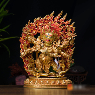 尼泊尔手工10寸34.5厘米全鎏金 大黑天铜像摆件 六臂玛哈嘎拉