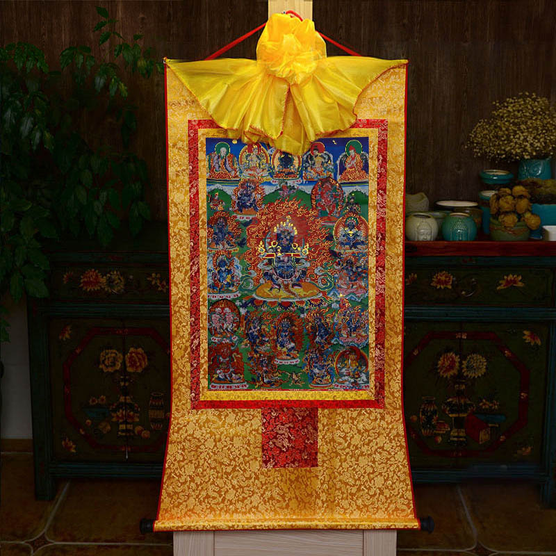 西藏 唐卡 黄色小龙装裱布款 101-- 莲师八变唐卡
