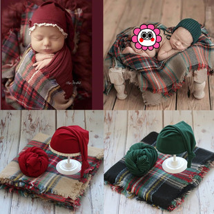 新生儿摄影服装 婴儿圣诞主题摄影帽子裹布毯子影楼道具宝宝月子照