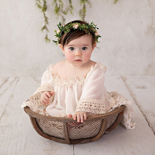 新生儿满月百天周岁照摄影服装头饰连衣裙影楼道具婴儿宝宝照相衣