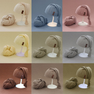 新款新生儿摄影服装婴儿拍照帽子裹布套装影楼道具可爱宝宝月子照