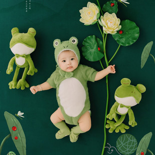 儿童摄影主题服装青蛙帽子衣服婴儿宝宝满月百天照相服饰影楼道具