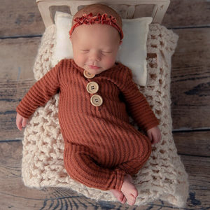 新生儿摄影服装婴儿拍照长袖连体衣影楼道具双胞胎宝宝月子照衣服