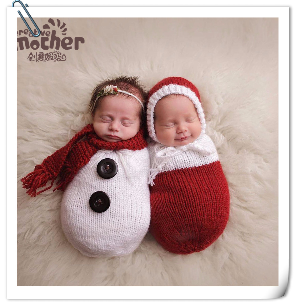 双胞胎婴儿摄影服装影楼新生儿满月照相道具宝宝月子拍照帽子睡袋