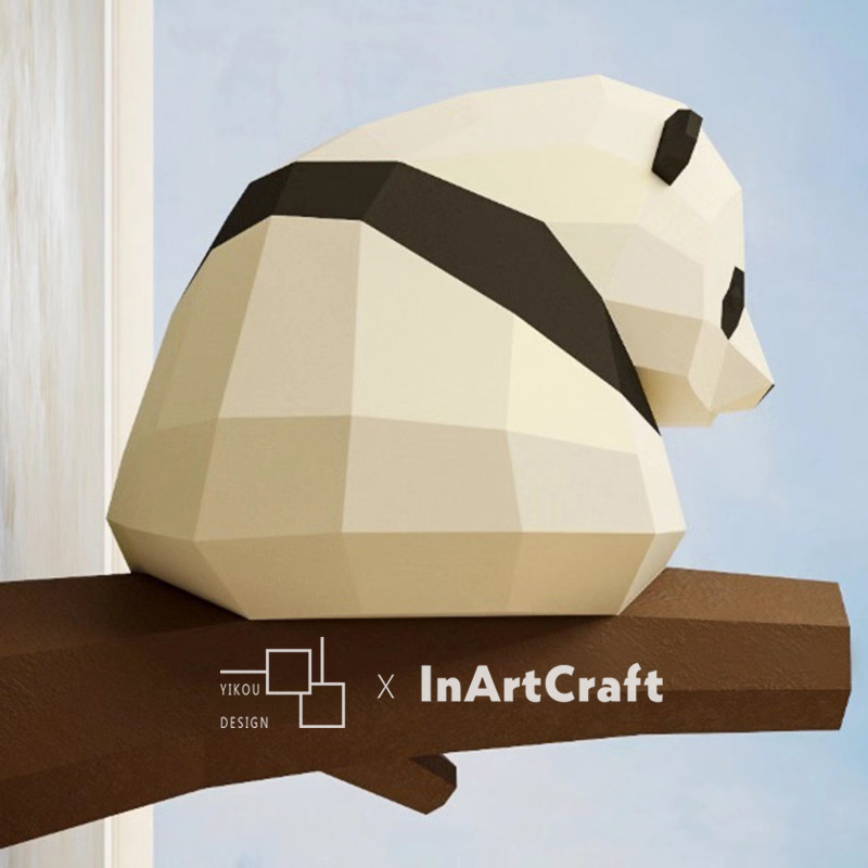 熊猫摆件创意墙面装饰家居可爱搞笑国宝纸模手作diy卡通立体动物