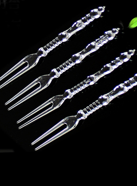 一次性竹节叉透明水果叉水晶叉食品级塑料果叉蛋糕叉甜品叉小叉子