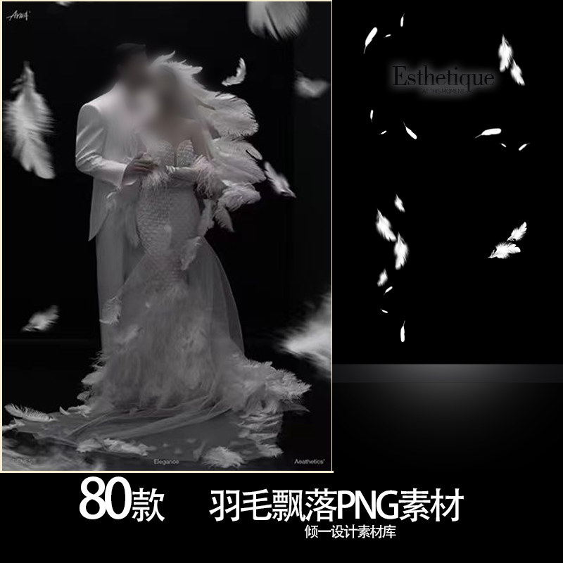 梦幻羽毛飘落效果特效照片装饰叠层PNG图片影楼后期设计元素材ps